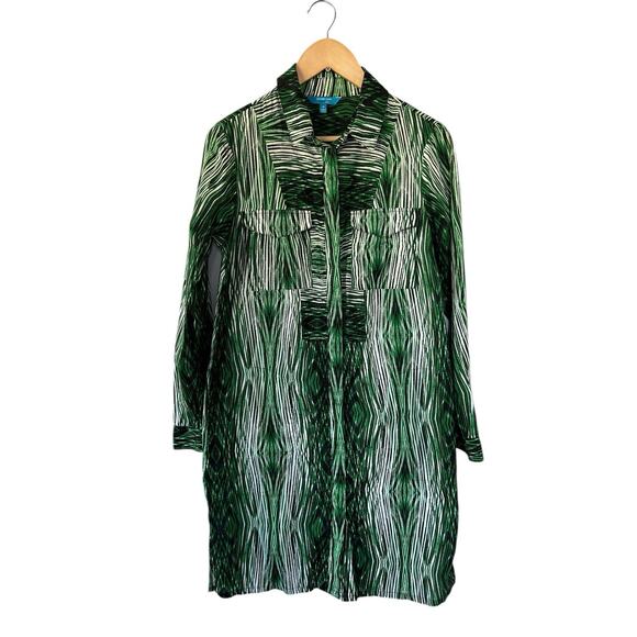 Derek Lam For Design Nation Green Print Button Front Long Sleeve Shirt Dress Med - Picture 1 of 4